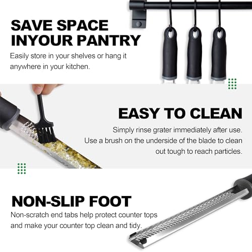 8-Inch Black Zester Grater with Handle for Cheese and Lemon